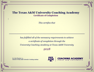 Certificate from the TAMU Coaching Academy